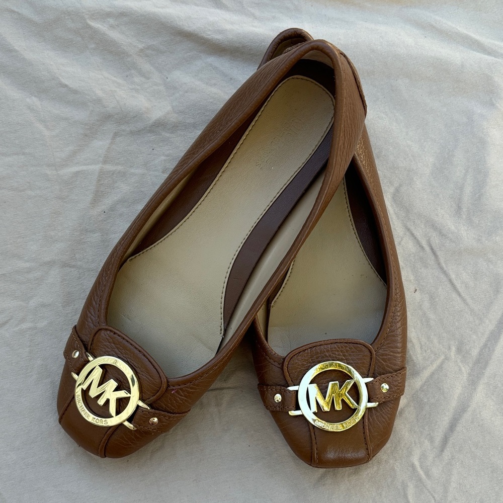 Michael Kors Gold Accent Brown Flats